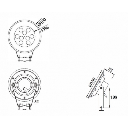 Reflektor podwodny LED  PHJ-SL150 6 / 9 / 12 / 18 Watt dowolny kolor + RGB  stal nierdz.